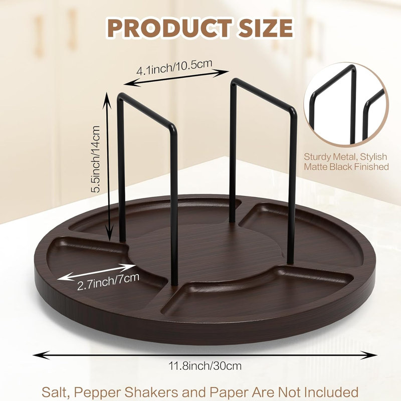 Porte-serviette rotatif pour table avec rangement pour le sel, distributeur de serviettes rond brun Salt avec rangement pour salières et poivrières, organisateur de serviettes en papier pour la cuisine, la salle à manger et la décoration de table