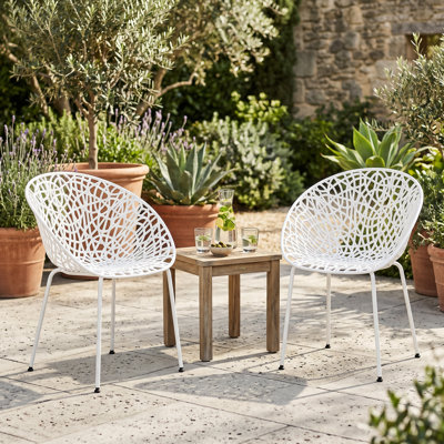 Neiman 21.5" W x 23" D x 32" H White Plastic and Iron Stackable Outdoor Dining Chair (Set of 2)
