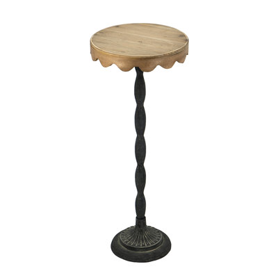 Table d'appoint en fer noir avec plateau festonné en bois brun, idéale comme présentoir, 30,2 x 30,2 x 74,9 cm, 2,5 kg, assemblage requis.