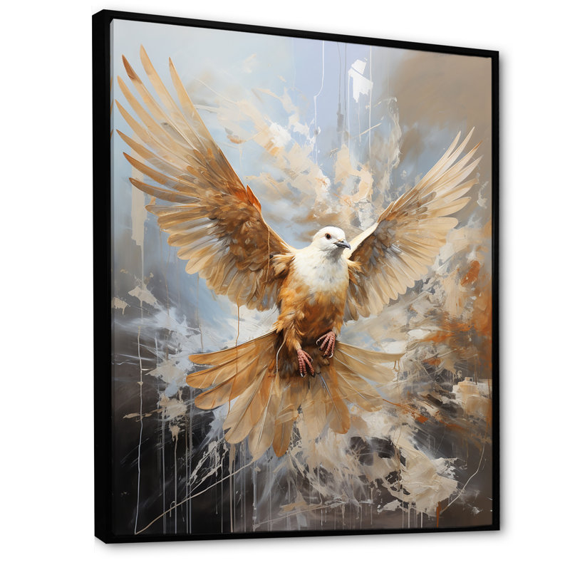 «Lovely White Dove II», art mural colombe, Cadre flottant noir, H 44 po x l 34 po x P 1,5 po