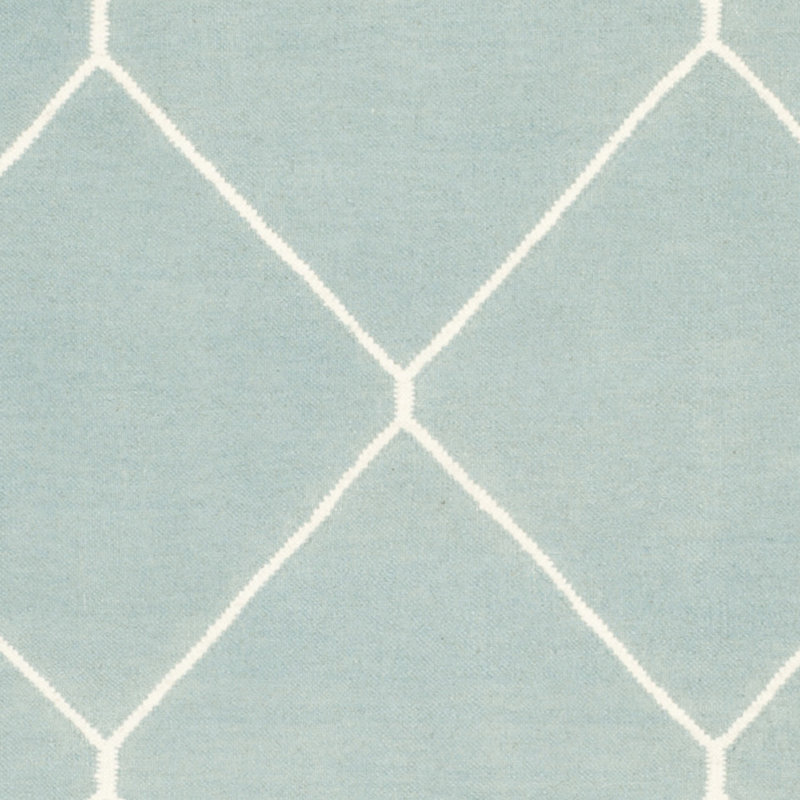 Rodgers Hand Woven Flat Weave Wool/Cotton Geometric Rug in Blue, Square 6'