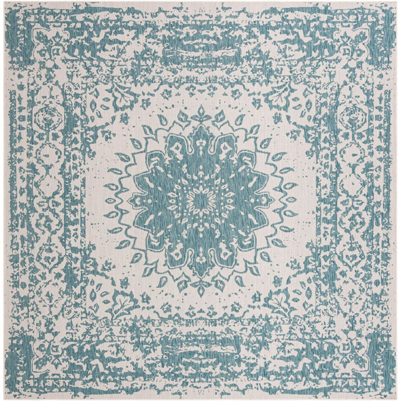 Tapis contemporain Hintz de couleur turquoise, Carré 10 pi