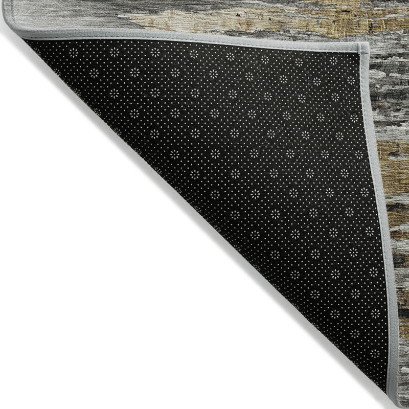 Tapis d'extérieur lavable gris anthracite et argent 10 pi x 14 pi abstrait gris