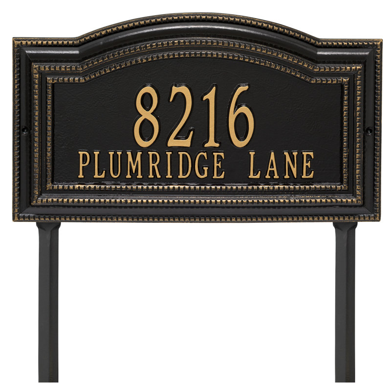 Signature Series 2-Line Lawn Address Sign, Black, Gold, Yes