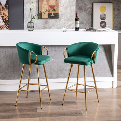 2 tabourets de bar, 76 cm, couleur, repose-pieds et base, revêtement en velours, rembourrage en mousse, profondeur 50,4 cm, largeur 49,5 cm, hauteur 100 cm, poids 6,56 kg