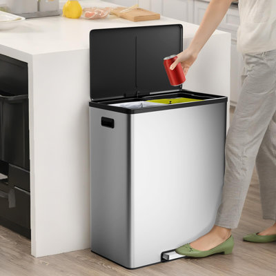 2X8 Gal Dual Trash Can,Recycling Dual 30l Compartment Stainless Steel Kitchen Bin - 60l Total Capacity, Foot Pedal & Lid