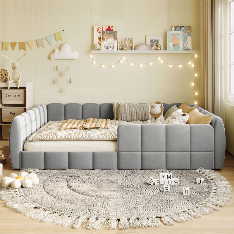 Luxueux lit en tissu d'ameublement en velours avec tête de lit, parfait pour les chambres contemporaines et confortable.