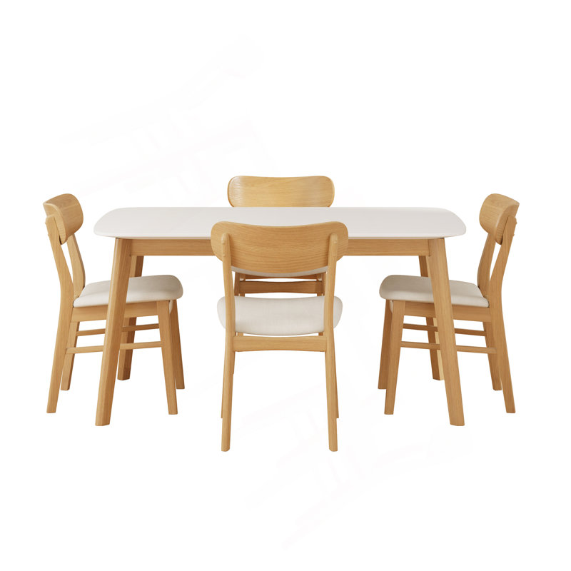 Ensemble de table de salle à manger 5 pièces avec une table à structure en bois massif et 4 chaises rembourrées en bois massif pour la salle à manger