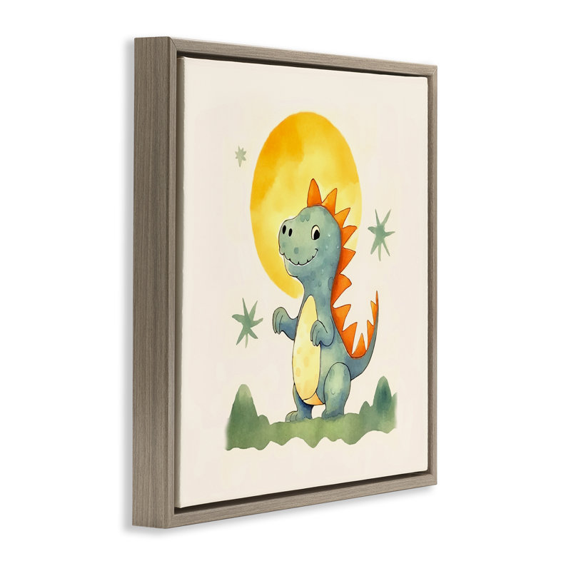 «Dino Under Moonlight», art mural encadré flottant par Andrea Haase, Cadre flottant orme Montalcino, H 18 po x l 18 po