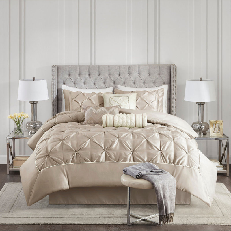 Ensemble d'édredon 7 pièces capitonné, Édredon de très grande taille et 6 pièces suppl, Taupe