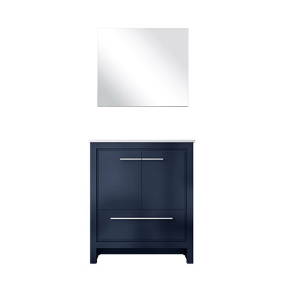 Meuble-lavabo bleu marine l 30 po x P 20 po avec comptoir en quartz blanc et miroir de 28 po à fermeture en douceur, surface rayée, beaucoup d'espace de rangement