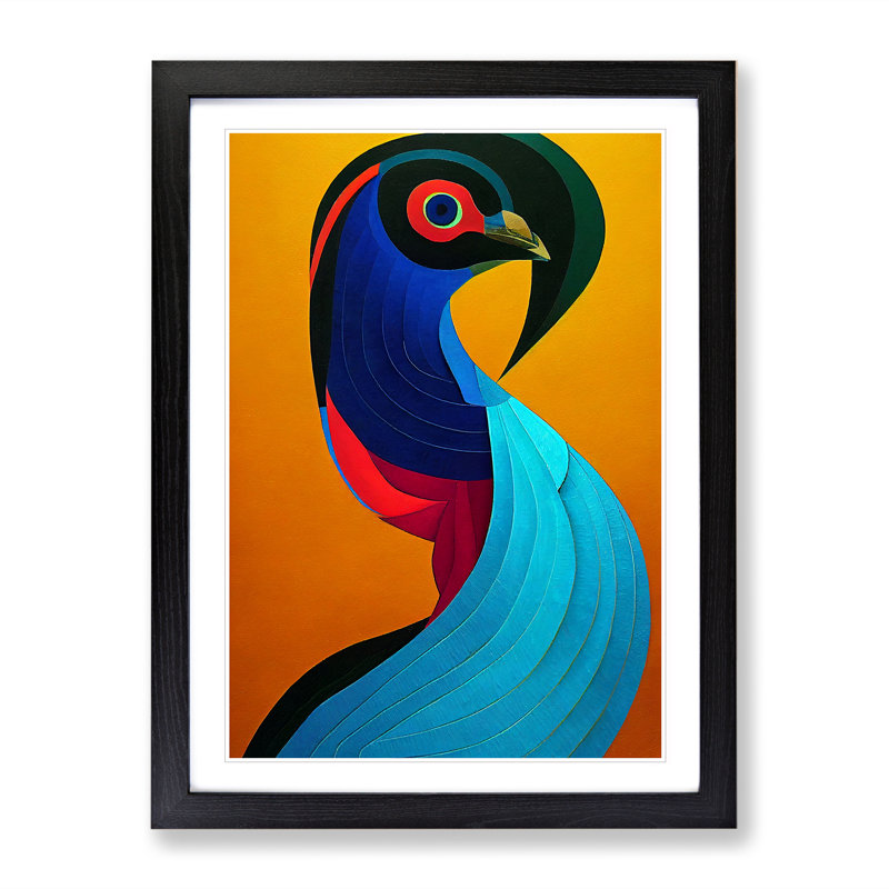 Peacock Abstract No.4 - Single Picture Frame Print, Black Framed, 64cm H x 46cm W x 2cm D