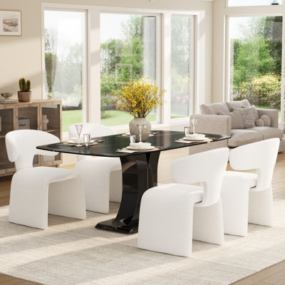 Mid-Century Modern Dining Set For 4-6, Marble Texture Rectangle Kitchen Table And Accent Dining Chairs For Dining Room