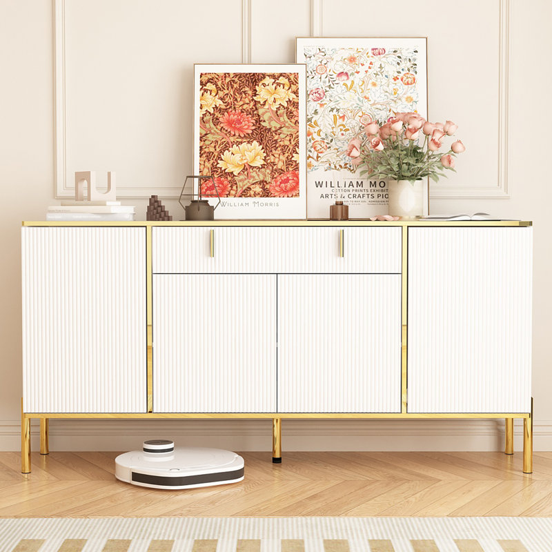 4-Door 1-Drawer Cabinet With Modern Style, White/Gold