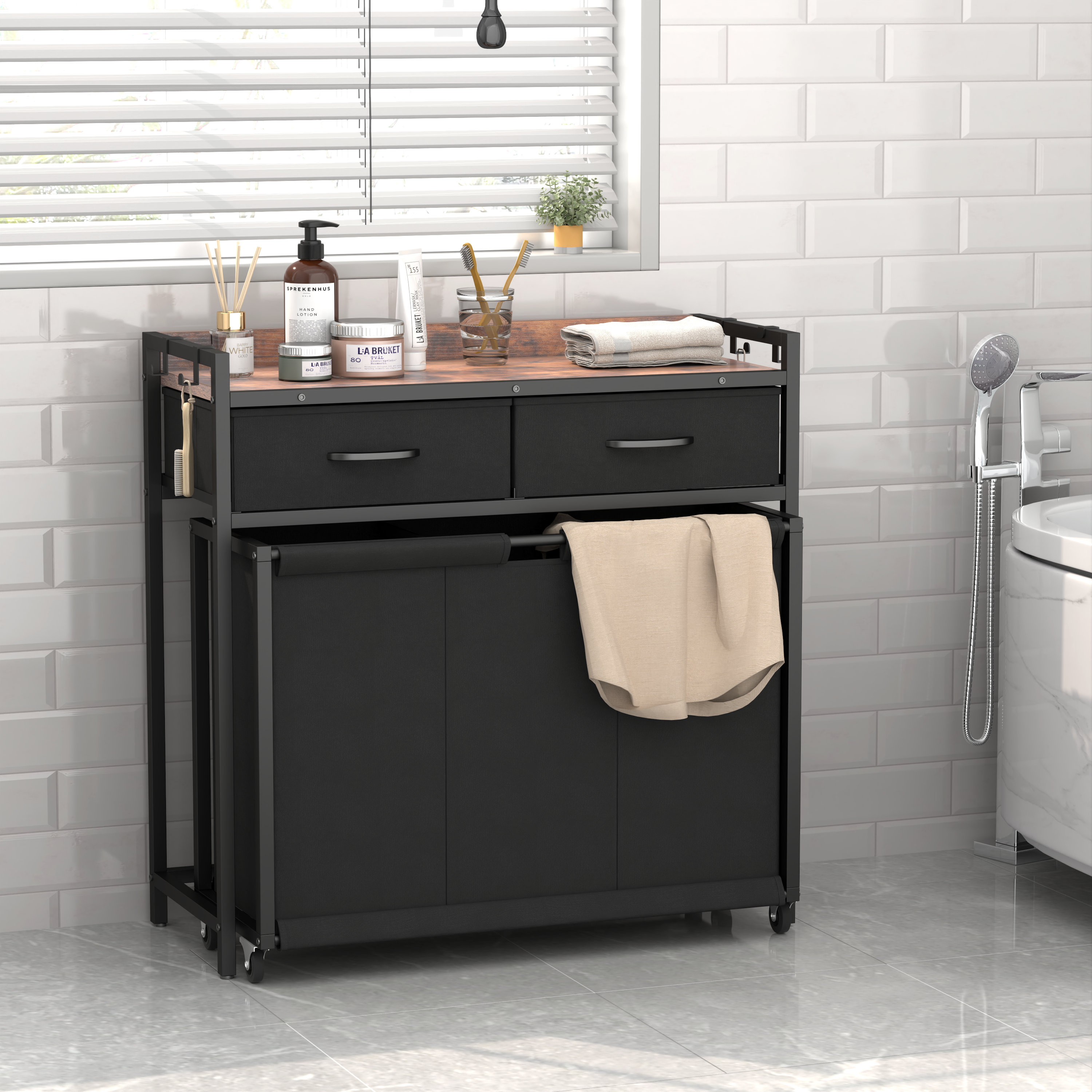 17 Stories Rustand Rolling Laundry Sorter with Handles & Reviews | Wayfair
