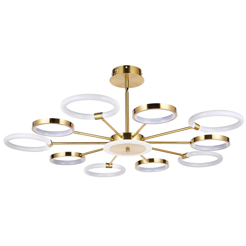 Lustre moderne 37,8 po à DEL en cuivre, 10 anneaux, 10