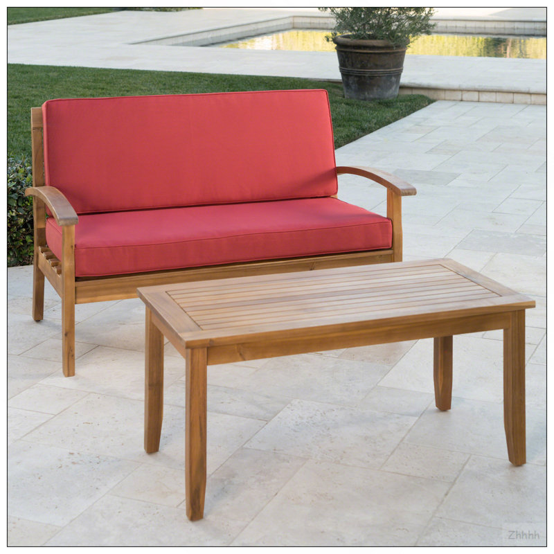 SIÈGE D'AMOUR PEYTON + TABLE BASSE, Red Cushion/Teak Frame