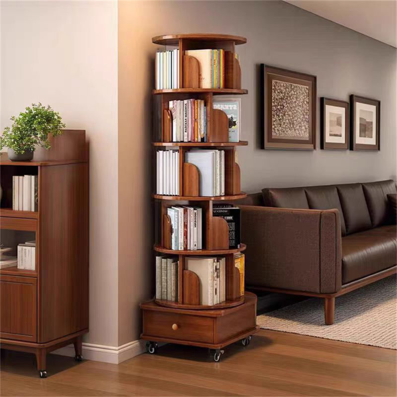 (MIS À JOUR) Bibliothèque rotative, (5 tablettes) H 68,95 po x l 18,12 po x P 18,12 po, Noyer brun
