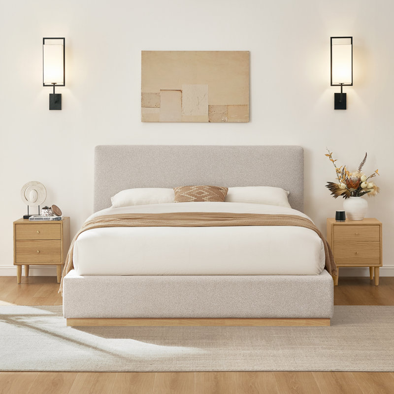 Lit plateforme tapissier Modern Boucle, Avoine, Grand