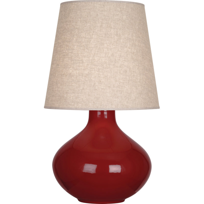 June Table Lamp, Buff Linen, Oxblood