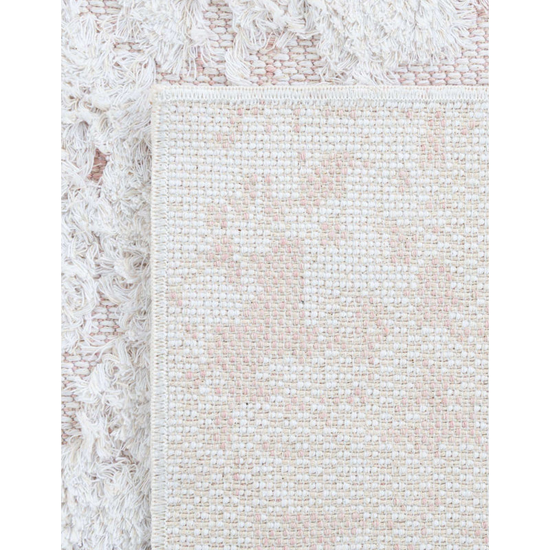 Tapis rose en coton tissé à la machine Piersiak, Tapis de couloir 2 pi 7 po x 10 pi