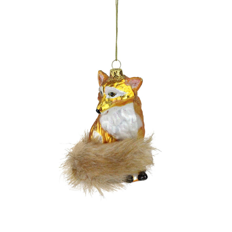 4.5" Gold and White Sitting Fox Christmas Ornament