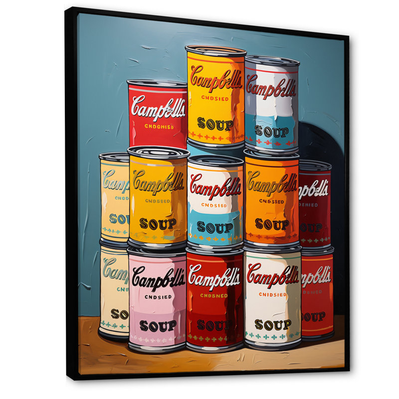 «Curtavious Pop Art Campbells Soup II», reproduction sur toile, H 32 po x l 16 po x P 1 po, Cadre flottant noir