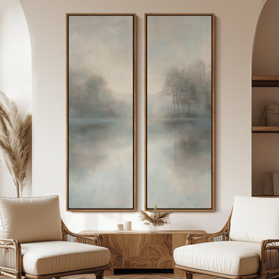 Serene Misty Landscape Wall art - 20x60 inches Framed Canvas Set of 2