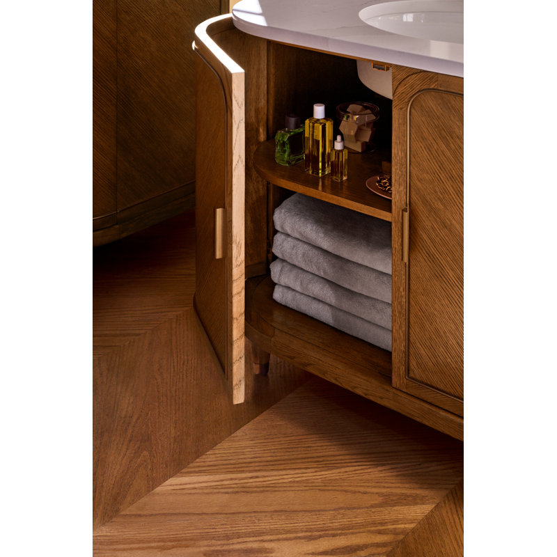 Rosebrook 35.75" Single Bathroom Vanity Base Only, Light Oak/Aged Brass