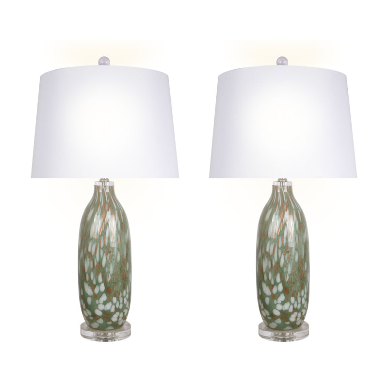 Verdant Glow Table Lamp - Green Art Glass - Set of 2