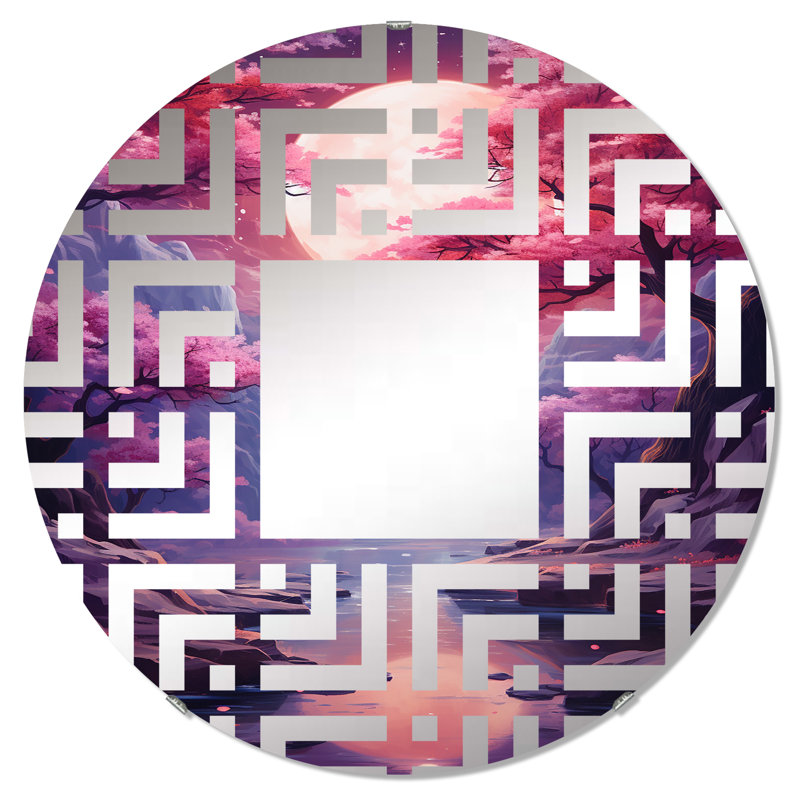 Miroir décoratif surréel en cascade cosmique prune surréalisme I |, 23,6 po x 23,6 po