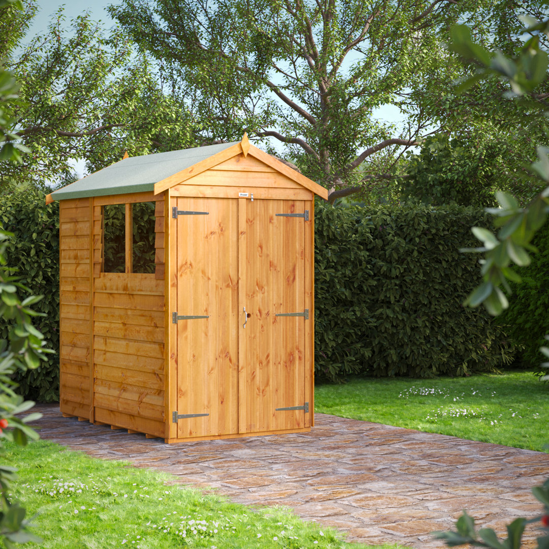 Powersheds 6 x 4ft Timber Overlap Apex Garden Shed, Double Doors