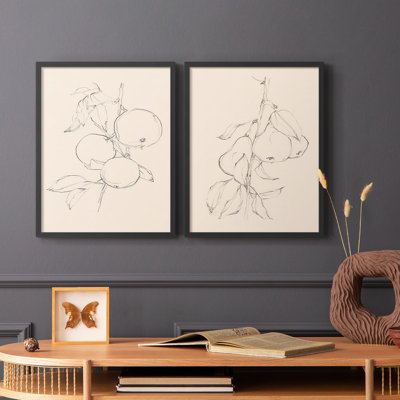 «Fruit Contour Study I», reproduction encadrée de qualité supérieure - prête à être accrochée - aucun clou requis - aucun clou requis