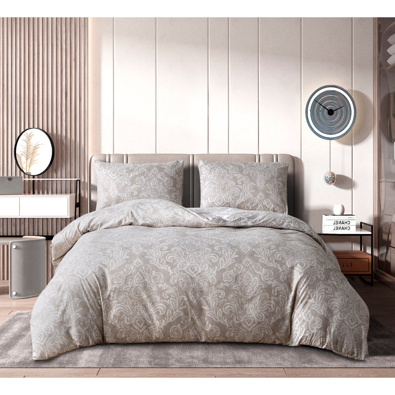 Ensley Floral Duvet Cover Set with Pillowcases, Single - 1 Standard Pillowcase, Grey