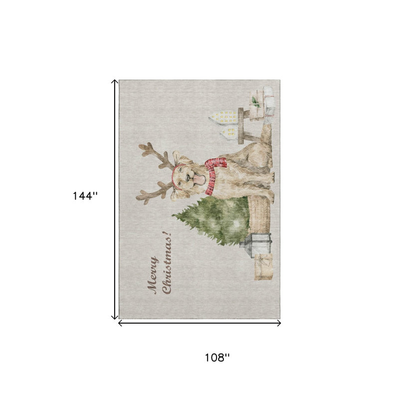 Tapis de Noël lavable pour chien vert et gris 9 'x 12' taupe avec protection UV