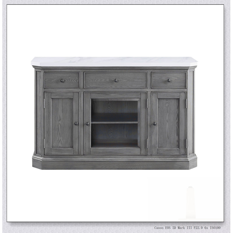 Zumala Marble Top & Weathered Oak Finish Server, Combining Elegance And Functionality For Modern Dining Rooms.
