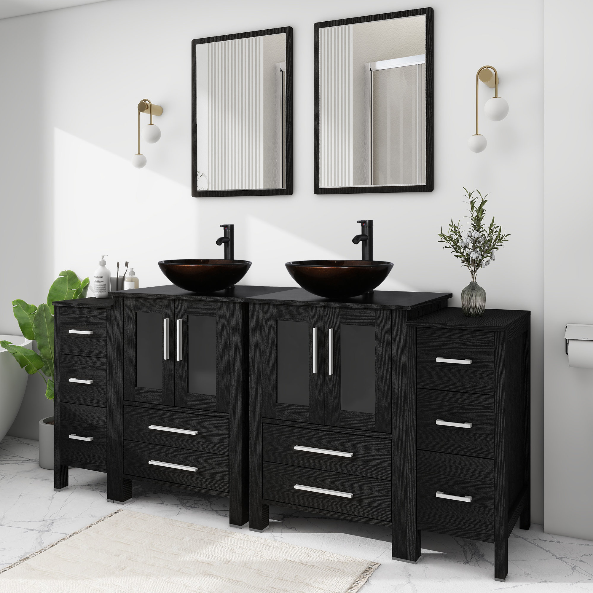 Latitude Run® Aidin 72’’ Double Bathroom Vanity Set with Vessel Sink, Faucet, Drain & Reviews ...
