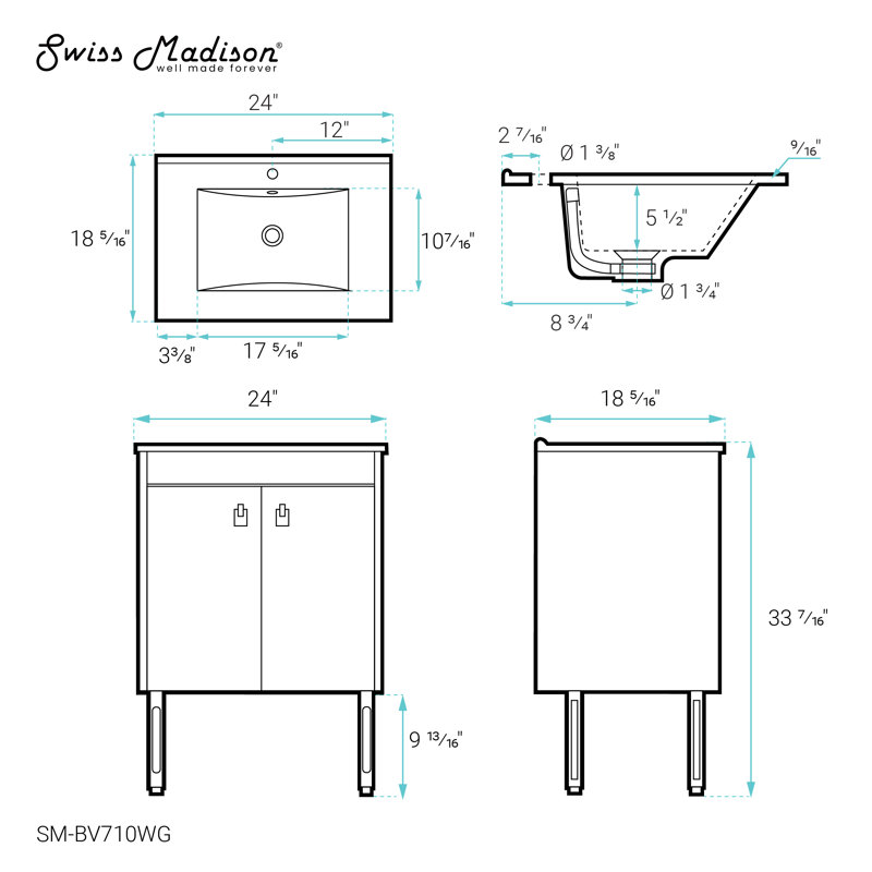 Lumiére 24" Freestanding, Bathroom Vanity in Glossy White and Gold
