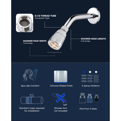 Shower Head Adjustable Shower Spray Fixed Showerhead Chrome Plated 4.4" Face