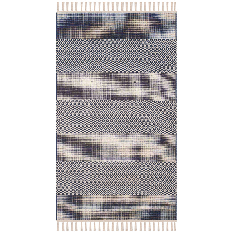 Annia Hand Woven Cotton Striped Rug, Rectangle 2'3" x 4'