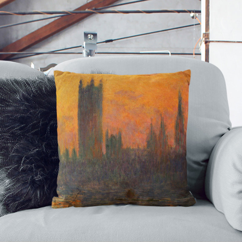 Houses Of Parliament In London Vol.2 Square Throw Cushion, 55cm H x 55cm W x 20cm D, Stone