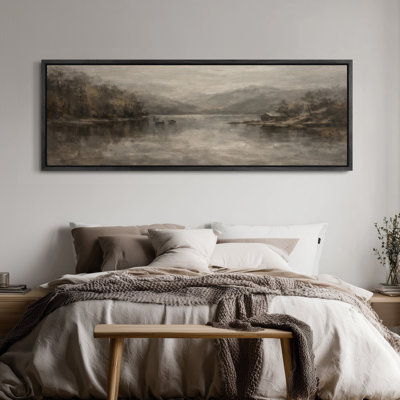 «Extra Large Misty Lake Forest Landscape», reproduction d'art sur toile encadrée