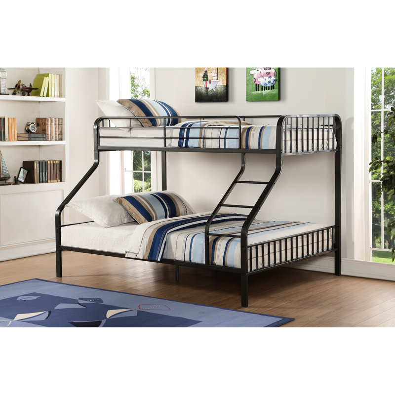 Lit superposé en métal pour lit simple TG / TG, ensemble de lattes, façade avant droite, garde-corps, capacité de 330 lb par aire de repos avec apparence de bronze à canon, variantes TG / TG, système, emplacement comparable