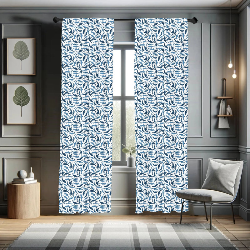 Whales Semi-Sheer Rod Pocket Curtain Panels, 28" x 84"