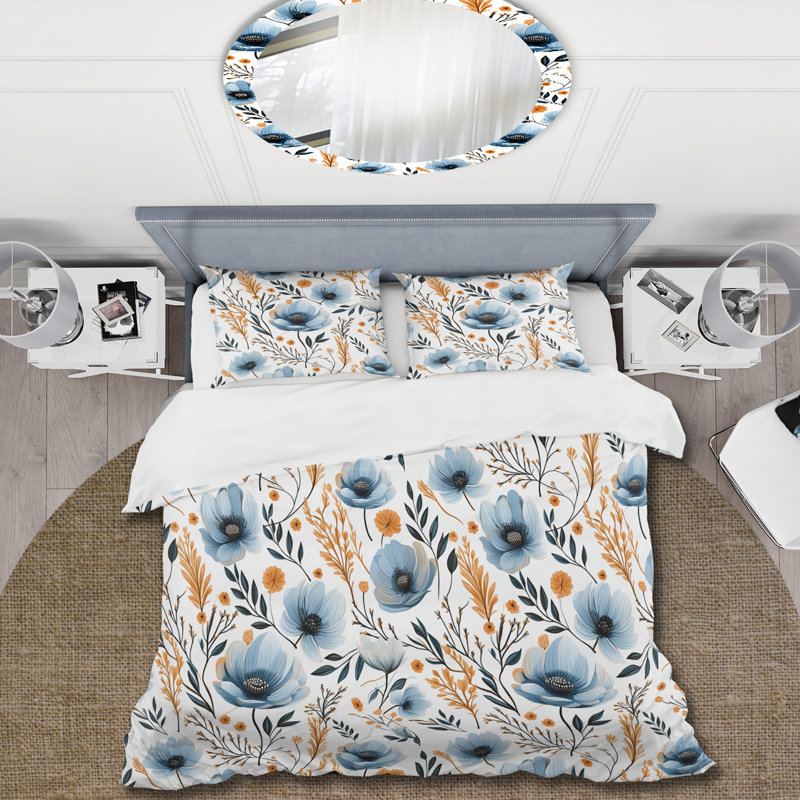 Ensemble de housse de couette Watercolor Whimsy Blue Floral, Housse de couette pour très grand lit et 2 très