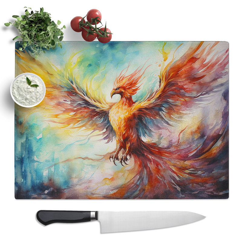 Phoenix Watercolour  Glass Chopping Board