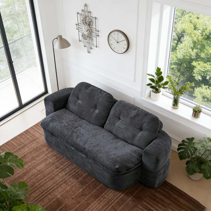 Canapé moderne avec 2 coussins, Gris brun