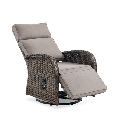 Outdoor All-Weather PE Wicker Adjustable Reclining Lounge Chair With Cushions, Swivel Recliner Chair