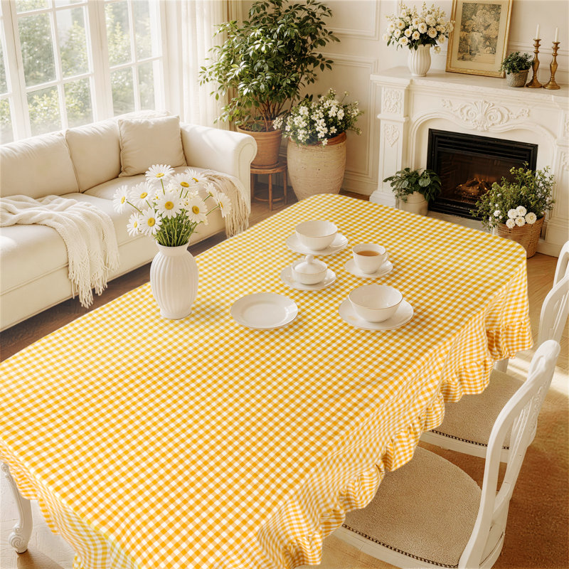 Nappe 100% coton écossais avec bordure à volants, L 120 po x l 60 po, Jaune