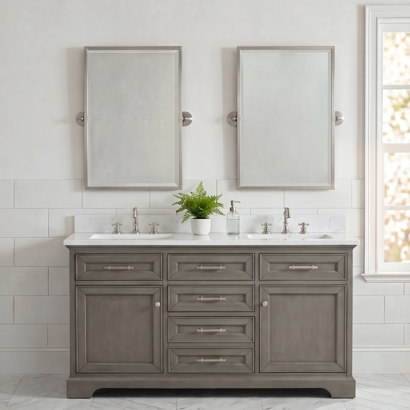 Thompson 60" W Double Vanity, Silver Gray/Brushed Nickel